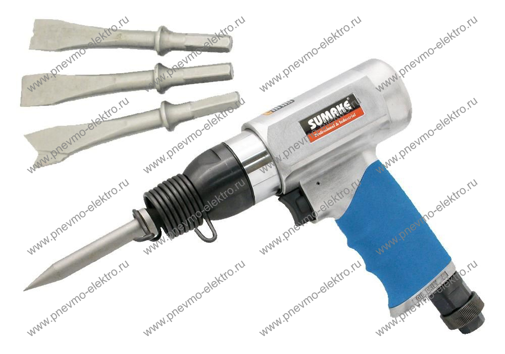Пневмомолоток Sumake ST-M3009/H+ 4 зубила 130 мм, 1.6 кг,1/4", 7,1Дж, 3200уд/мин,ход поршня 66мм,